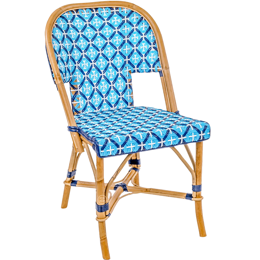 FRENCH BISTRO RATTAN CHAIR CROSSES SKY BLUES - DYKE & DEAN