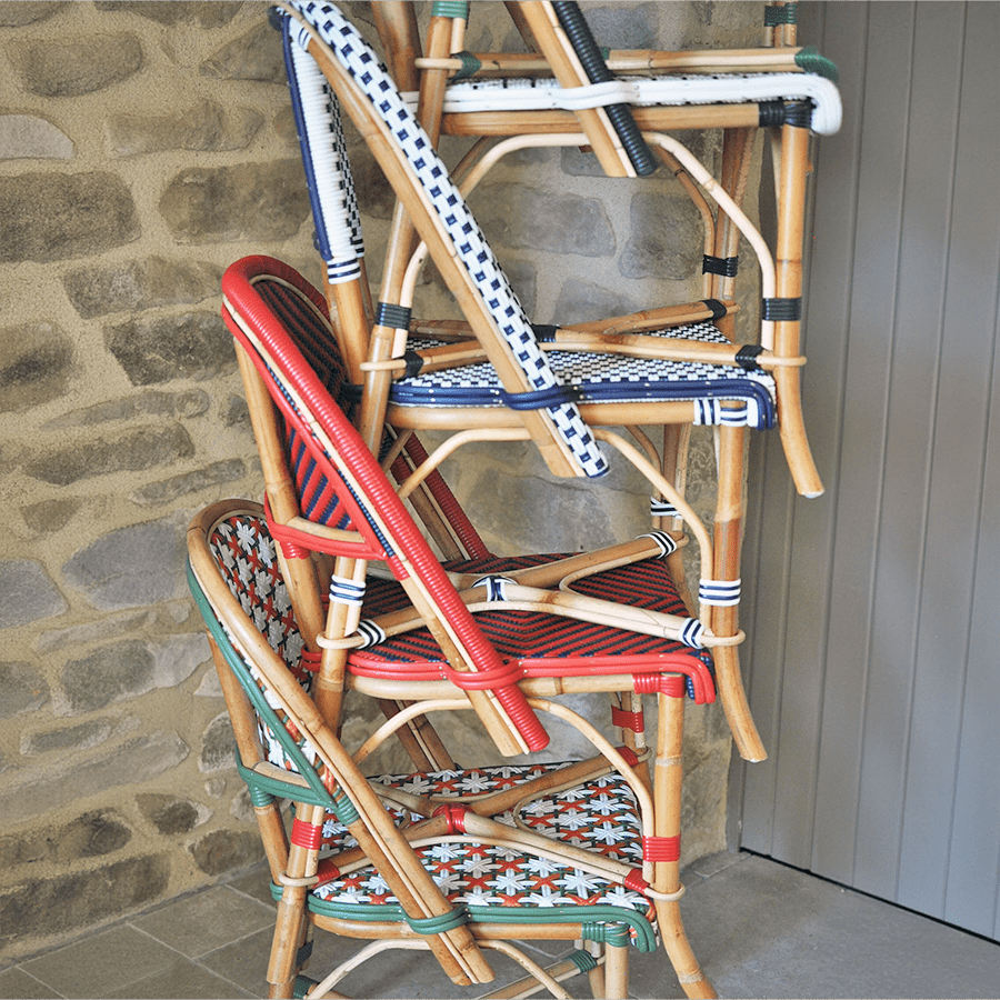 FRENCH BISTRO RATTAN CHAIR JEWEL RED NAVY - DYKE & DEAN