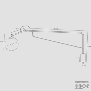 FUNCTIONAL ADJUSTABLE LONG WALL ARM LIGHT COBALT - DYKE & DEAN