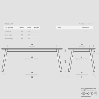 GAZZDA STAFA TABLE WHITE OAK 200 x 90 - DYKE & DEAN