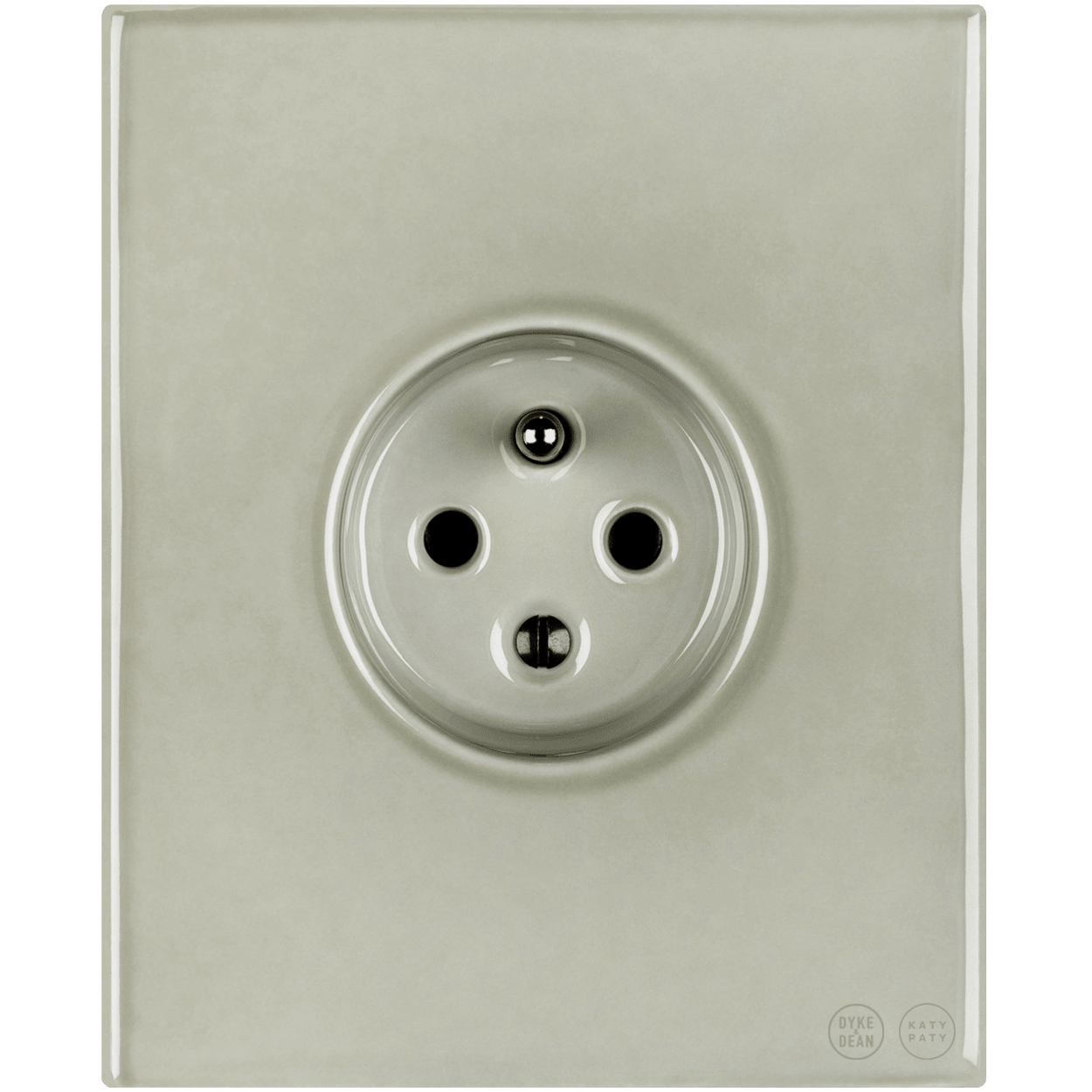 KATY PATY PORCELAIN PLATE 2 PIN EURO WALL SOCKET GREY GREEN - DYKE & DEAN