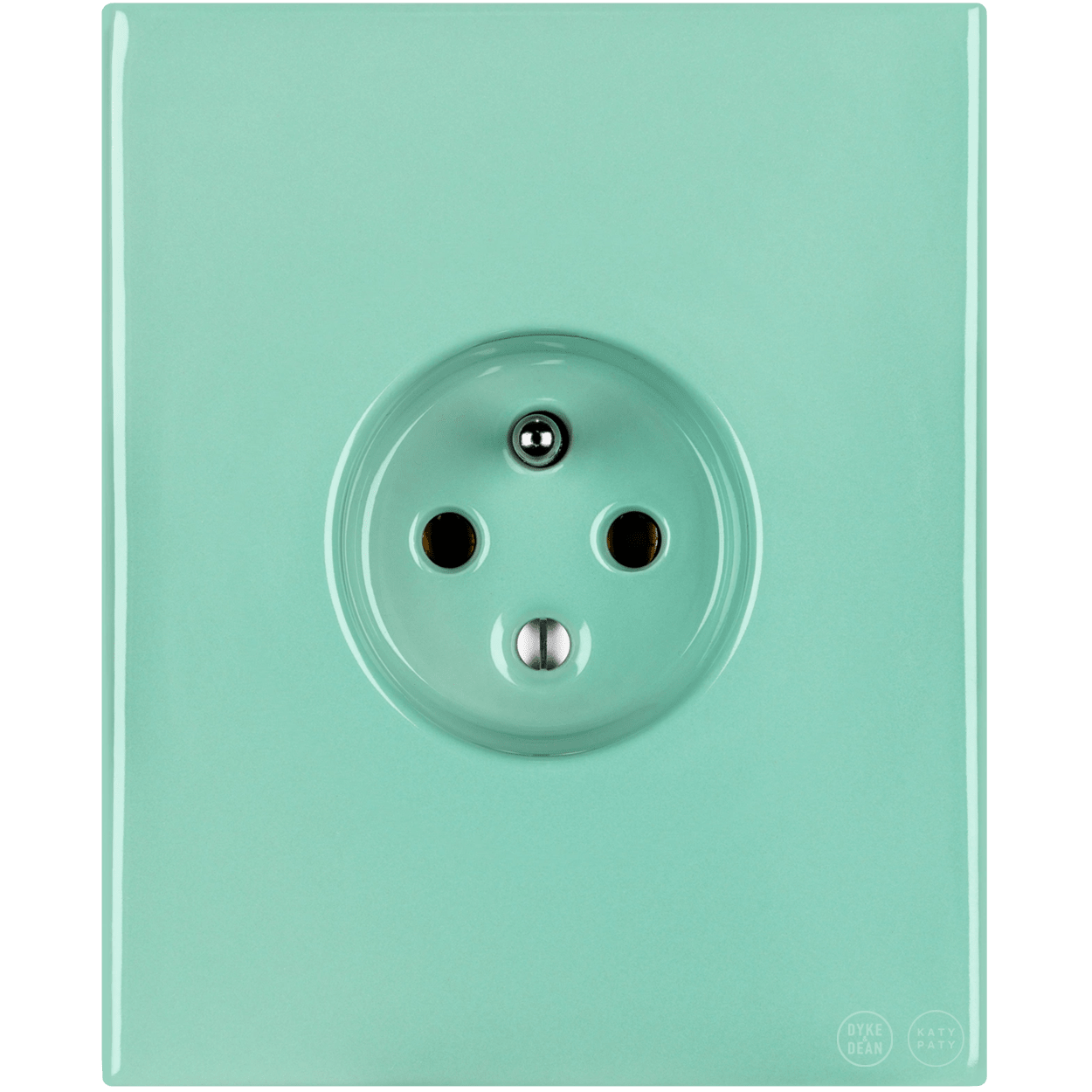 KATY PATY PORCELAIN PLATE 2 PIN EURO WALL SOCKET MINT GREEN - DYKE & DEAN
