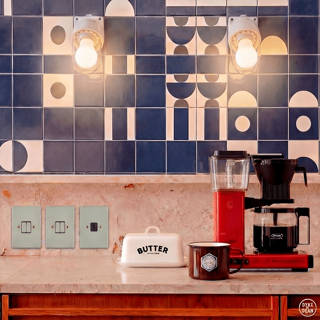 KATY PATY PORCELAIN PLATE HDMI WALL SOCKET GREY GREEN - DYKE & DEAN