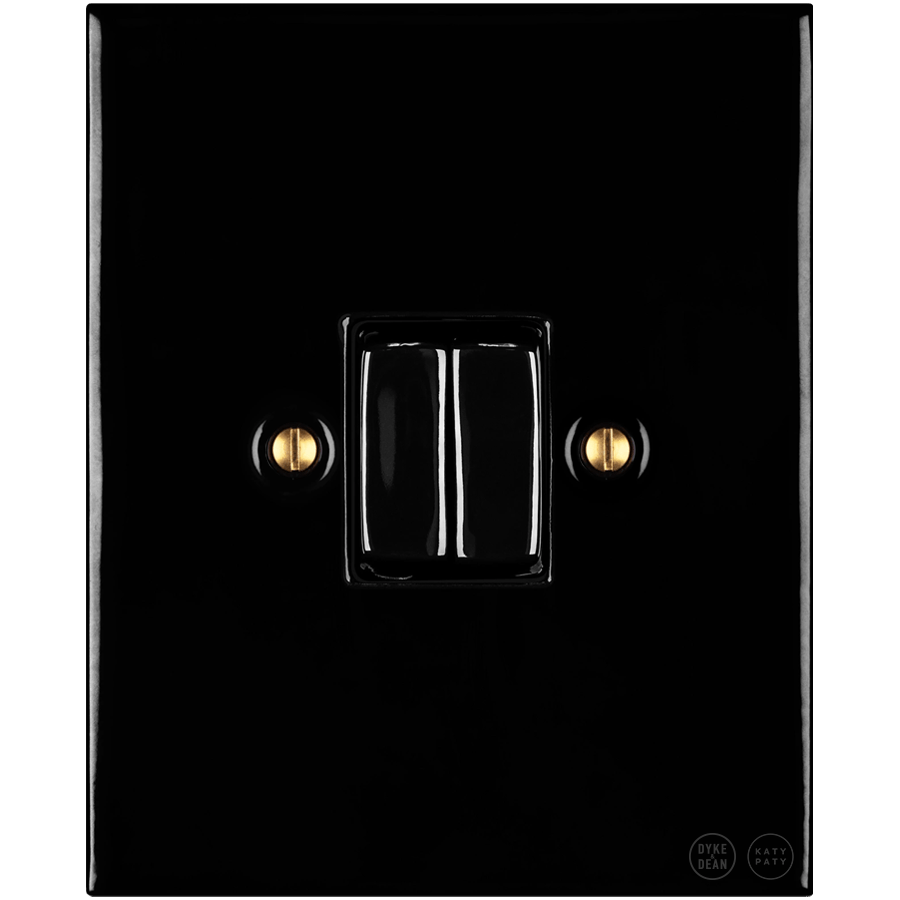 KATY PATY PORCELAIN PLATE WALL LIGHT SWITCH DOUBLE BLACK - DYKE & DEAN