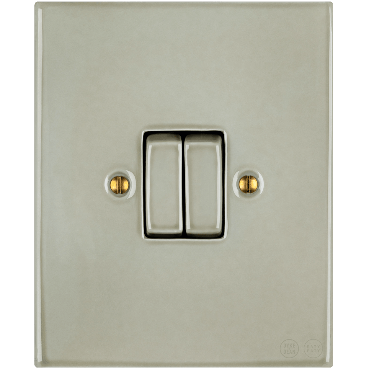 KATY PATY PORCELAIN PLATE WALL LIGHT SWITCH DOUBLE GREY GREEN - DYKE & DEAN