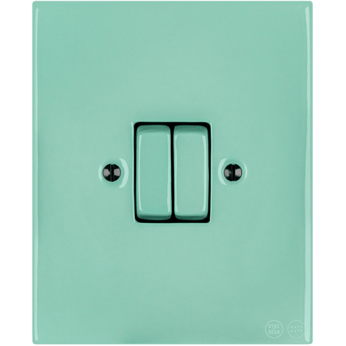 KATY PATY PORCELAIN PLATE WALL LIGHT SWITCH DOUBLE MINT GREEN - DYKE & DEAN