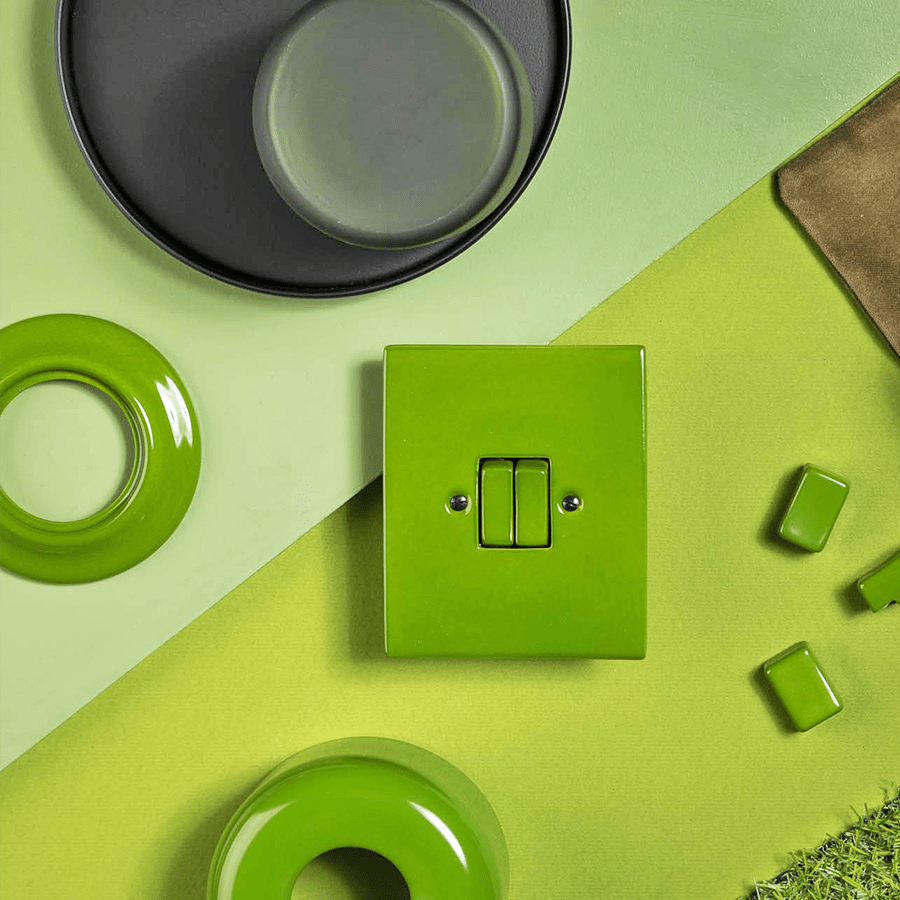 KATY PATY PORCELAIN PLATE WALL LIGHT SWITCH FAT BUTTON GREY GREEN - DYKE & DEAN