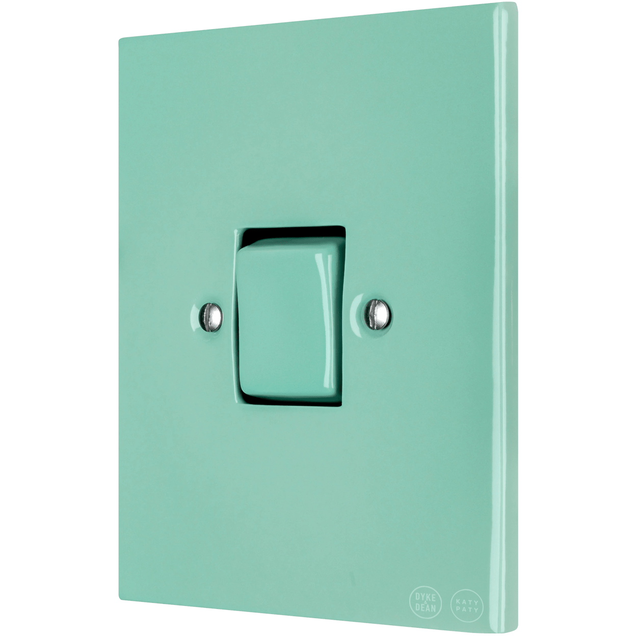 KATY PATY PORCELAIN PLATE WALL LIGHT SWITCH FAT BUTTON MINT GREEN - DYKE & DEAN