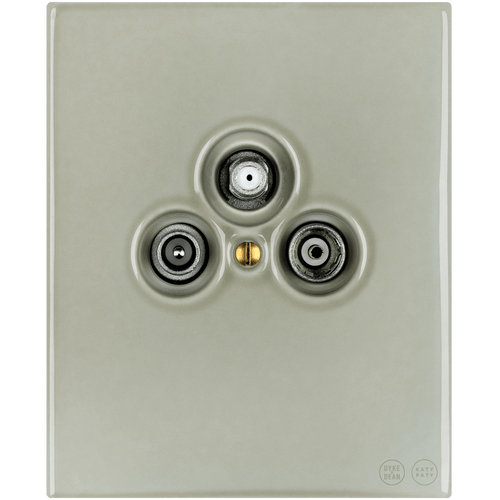 KATY PATY PORCELAIN PLATE WALL SOCKET TV ANTENNA GREY GREEN - DYKE & DEAN