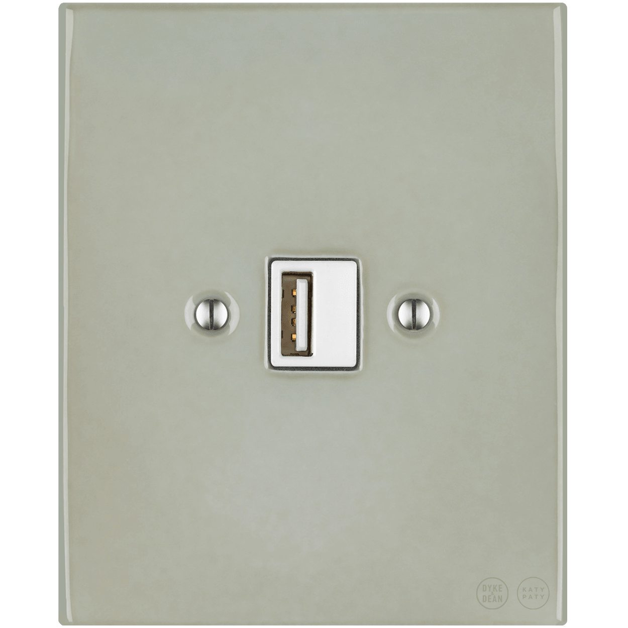 KATY PATY PORCELAIN PLATE WALL USB CHARGER GREY GREEN - DYKE & DEAN