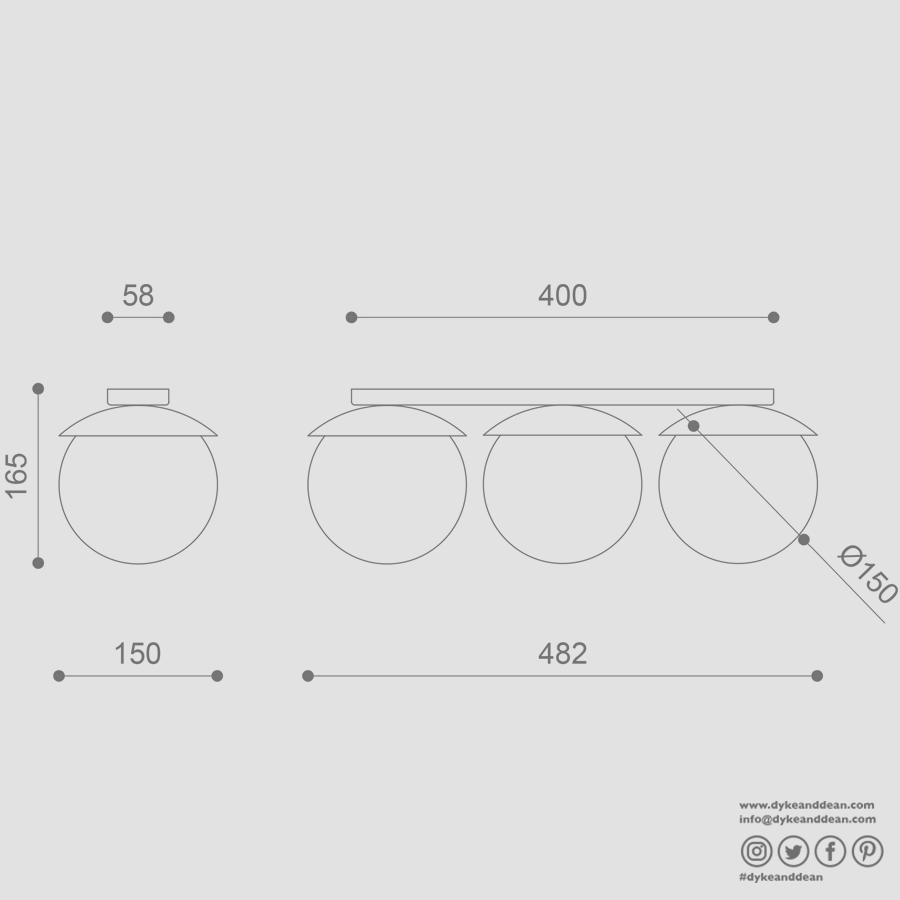 KUUL WATERPROOF CEILING 3 GLOBE LIGHT BLACK - DYKE & DEAN