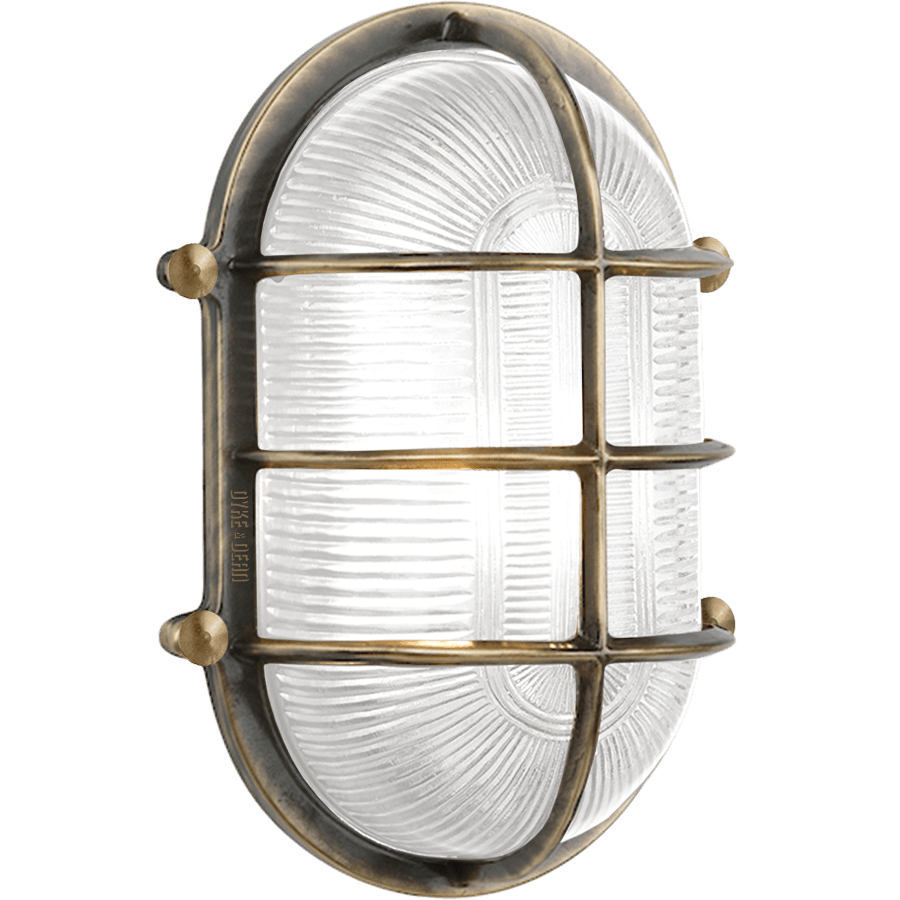 LARGE CAGE OVAL BRUSHED BRASS BULKHEAD LIGHT