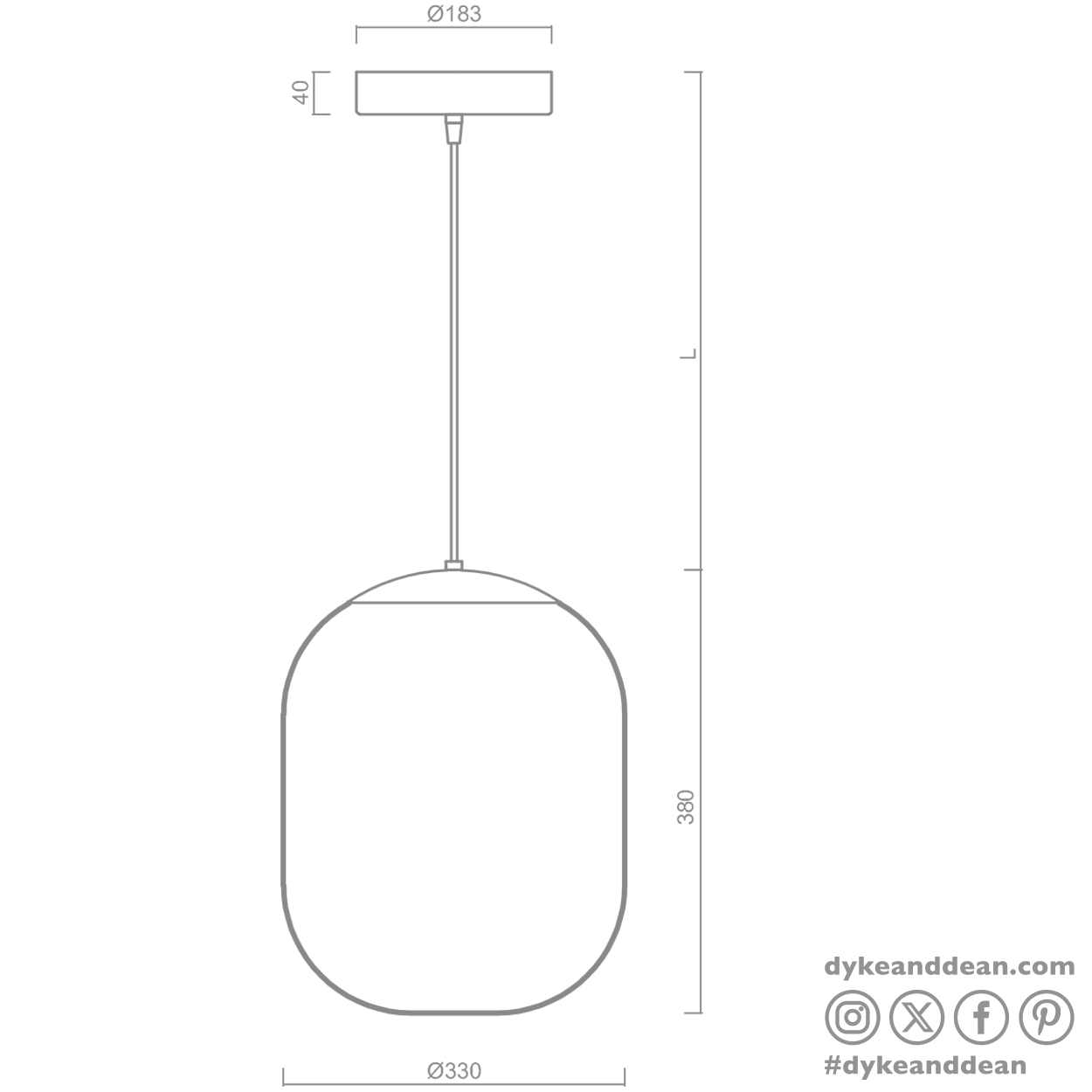 OPAL GLOSSY BARREL PENDANT 330mm - DYKE & DEAN