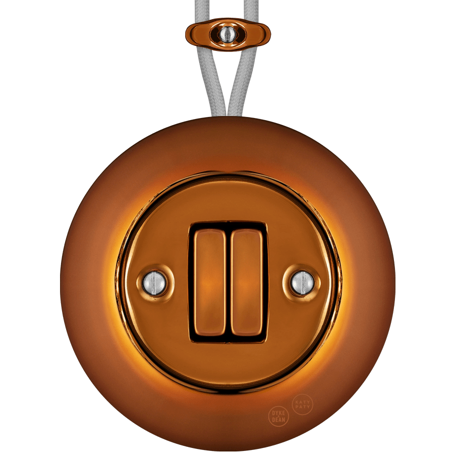 PORCELAIN KATY PATY COLONA ROUND SURFACE MOUNTED DOUBLE SLIM BUTTON SWITCH BRONZE - DYKE & DEAN