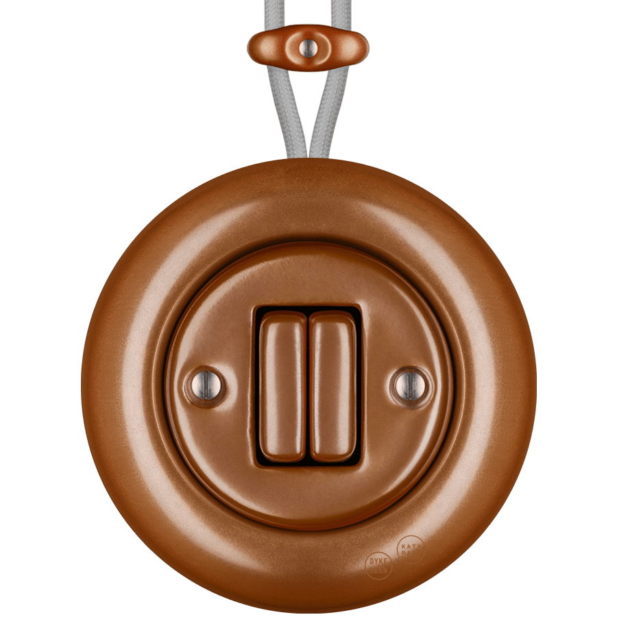 PORCELAIN KATY PATY COLONA ROUND SURFACE MOUNTED DOUBLE SLIM BUTTON SWITCH COPPER - DYKE & DEAN
