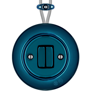 PORCELAIN KATY PATY COLONA ROUND SURFACE MOUNTED DOUBLE SLIM BUTTON SWITCH DARK BLUE - DYKE & DEAN