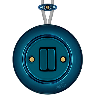 PORCELAIN KATY PATY COLONA ROUND SURFACE MOUNTED DOUBLE SLIM BUTTON SWITCH DARK BLUE - DYKE & DEAN