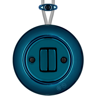 PORCELAIN KATY PATY COLONA ROUND SURFACE MOUNTED DOUBLE SLIM BUTTON SWITCH DARK BLUE - DYKE & DEAN