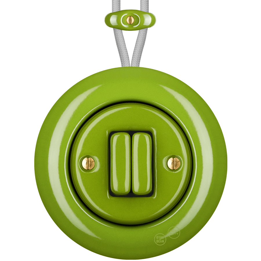 PORCELAIN KATY PATY COLONA ROUND SURFACE MOUNTED DOUBLE SLIM BUTTON SWITCH GREEN - DYKE & DEAN