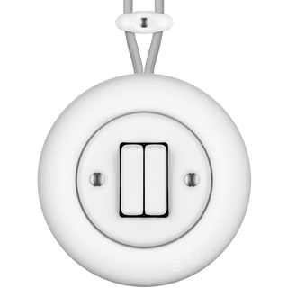 PORCELAIN KATY PATY COLONA ROUND SURFACE MOUNTED DOUBLE SLIM BUTTON SWITCH MATTE WHITE - DYKE & DEAN