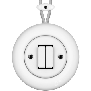 PORCELAIN KATY PATY COLONA ROUND SURFACE MOUNTED DOUBLE SLIM BUTTON SWITCH MATTE WHITE - DYKE & DEAN