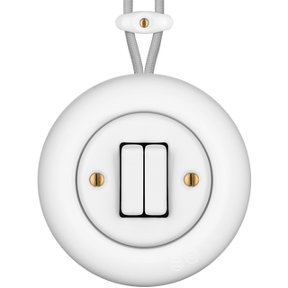 PORCELAIN KATY PATY COLONA ROUND SURFACE MOUNTED DOUBLE SLIM BUTTON SWITCH MATTE WHITE - DYKE & DEAN