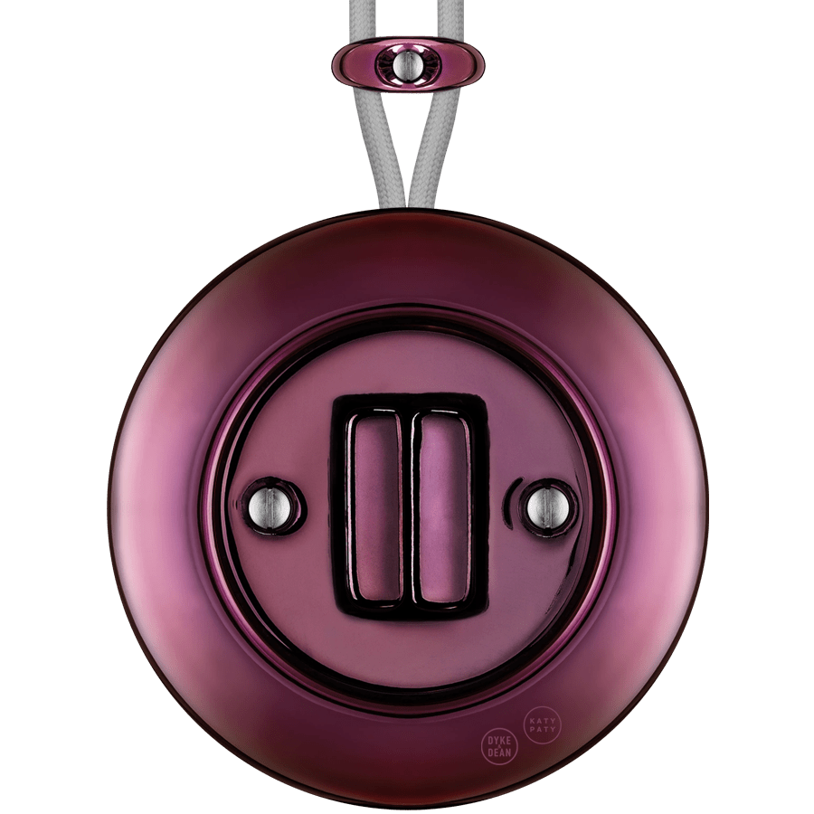 PORCELAIN KATY PATY COLONA ROUND SURFACE MOUNTED DOUBLE SLIM BUTTON SWITCH PURPLE - DYKE & DEAN