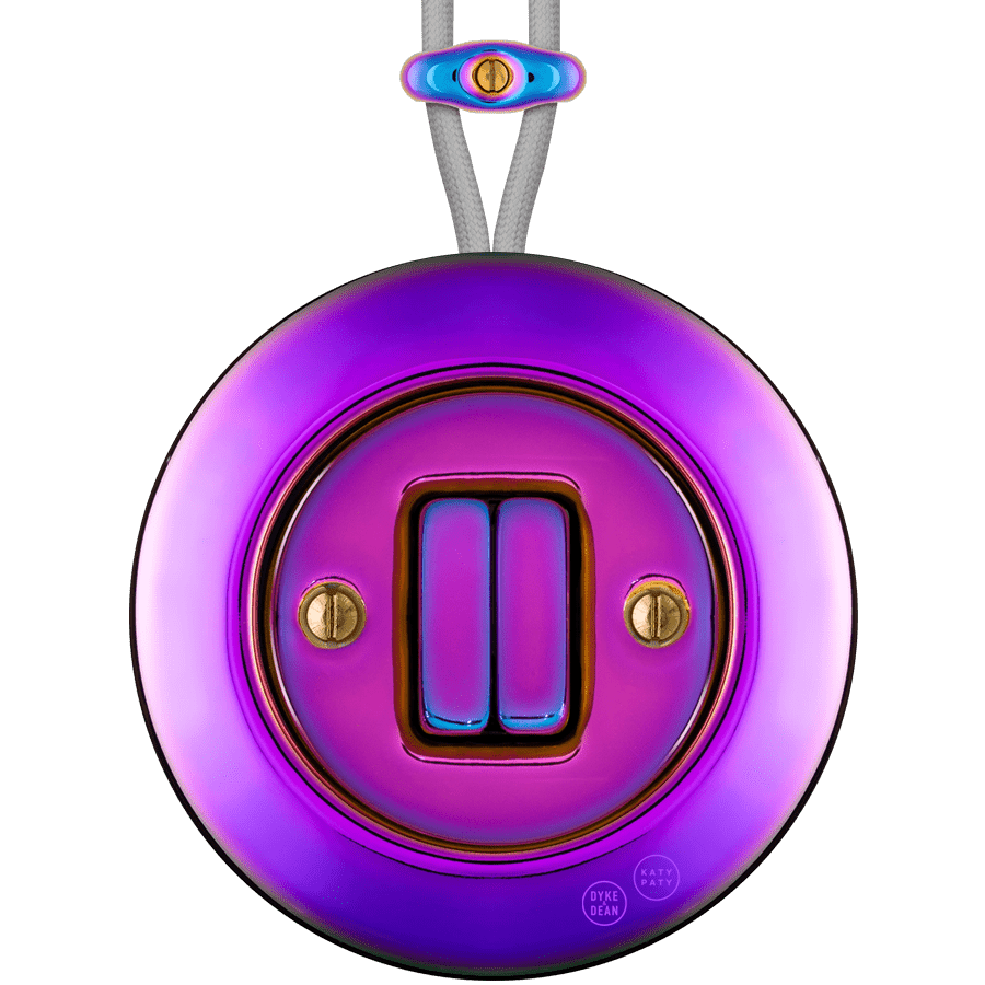 PORCELAIN KATY PATY COLONA ROUND SURFACE MOUNTED DOUBLE SLIM BUTTON SWITCH VIOLEDO - DYKE & DEAN
