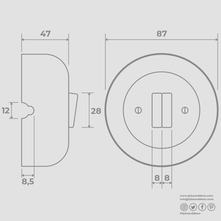 PORCELAIN KATY PATY COLONA ROUND SURFACE MOUNTED DOUBLE SLIM BUTTON SWITCH WHITE - DYKE & DEAN