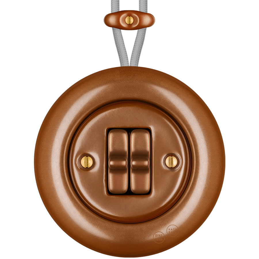 PORCELAIN KATY PATY COLONA ROUND SURFACE MOUNTED DOUBLE TOGGLE BUTTON SWITCH COPPER - DYKE & DEAN
