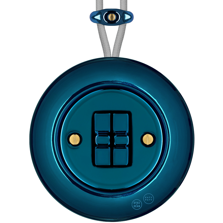 PORCELAIN KATY PATY COLONA ROUND SURFACE MOUNTED DOUBLE TOGGLE BUTTON SWITCH DARK BLUE - DYKE & DEAN