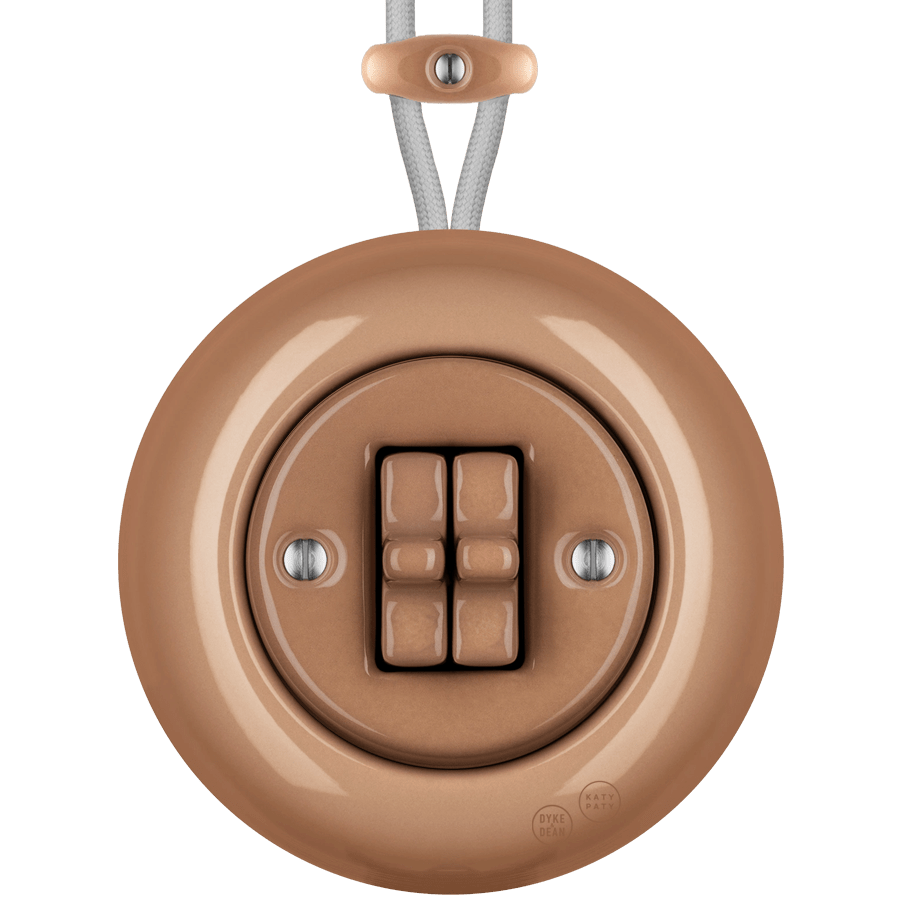 PORCELAIN KATY PATY COLONA ROUND SURFACE MOUNTED DOUBLE TOGGLE BUTTON SWITCH DERMA - DYKE & DEAN