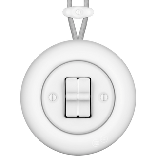 PORCELAIN KATY PATY COLONA ROUND SURFACE MOUNTED DOUBLE TOGGLE BUTTON SWITCH MATTE WHITE - DYKE & DEAN