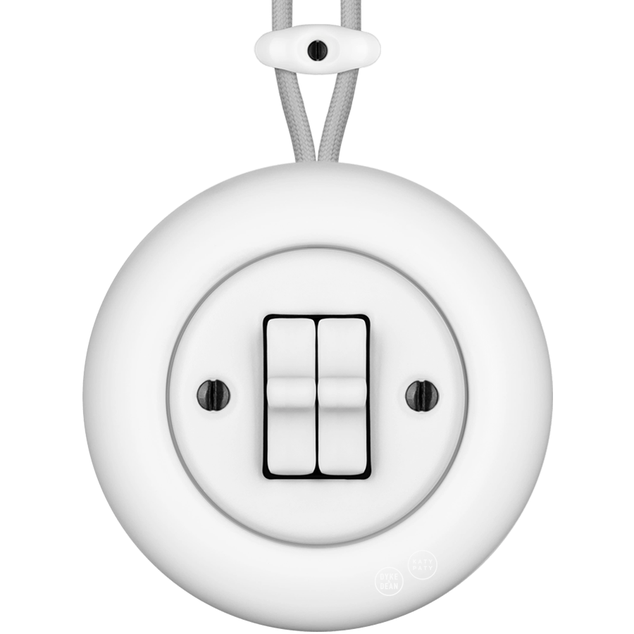 PORCELAIN KATY PATY COLONA ROUND SURFACE MOUNTED DOUBLE TOGGLE BUTTON SWITCH MATTE WHITE - DYKE & DEAN