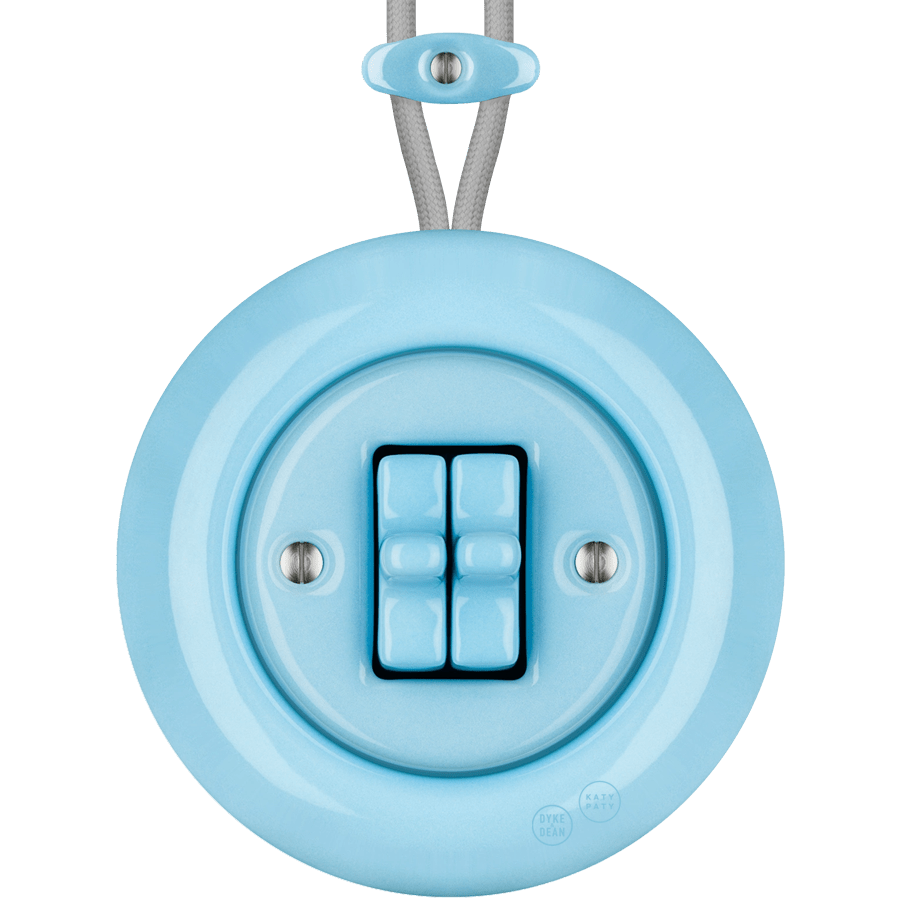 PORCELAIN KATY PATY COLONA ROUND SURFACE MOUNTED DOUBLE TOGGLE BUTTON SWITCH PASTEL BLUE - DYKE & DEAN