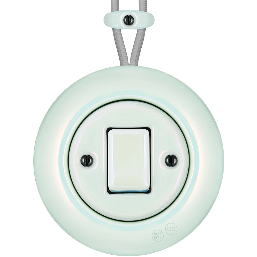 PORCELAIN KATY PATY COLONA ROUND SURFACE MOUNTED FAT BUTTON SWITCH CONCHA - DYKE & DEAN