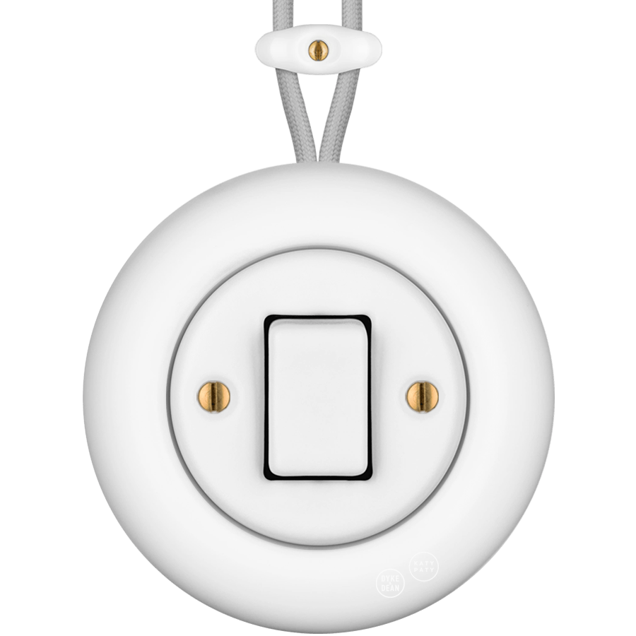 PORCELAIN KATY PATY COLONA ROUND SURFACE MOUNTED FAT BUTTON SWITCH MATTE WHITE - DYKE & DEAN