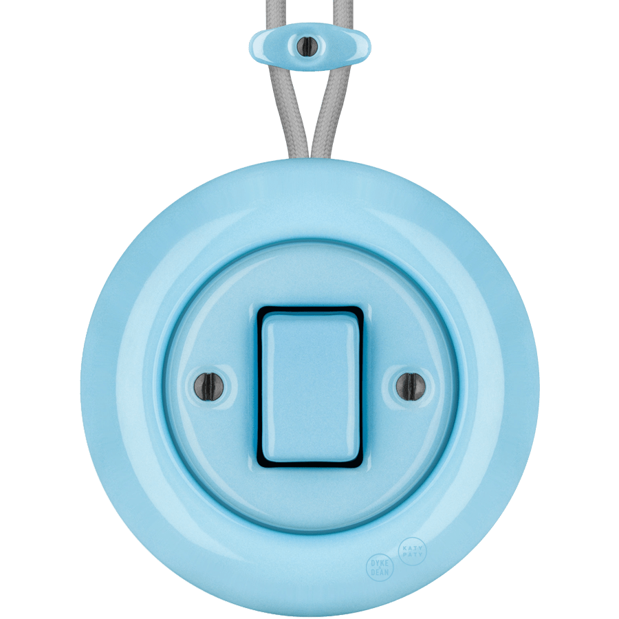 PORCELAIN KATY PATY COLONA ROUND SURFACE MOUNTED FAT BUTTON SWITCH PASTEL BLUE - DYKE & DEAN