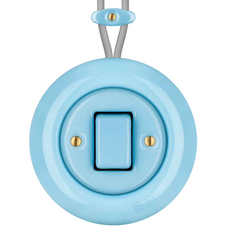 PORCELAIN KATY PATY COLONA ROUND SURFACE MOUNTED FAT BUTTON SWITCH PASTEL BLUE - DYKE & DEAN