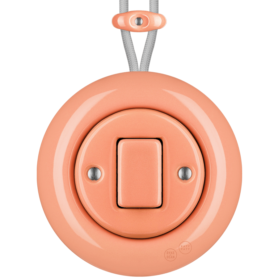 PORCELAIN KATY PATY COLONA ROUND SURFACE MOUNTED FAT BUTTON SWITCH SALMON PINK - DYKE & DEAN