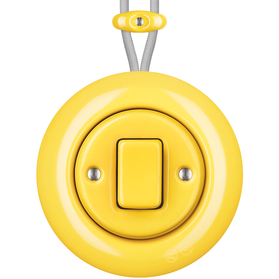 PORCELAIN KATY PATY COLONA ROUND SURFACE MOUNTED FAT BUTTON SWITCH YELLOW - DYKE & DEAN