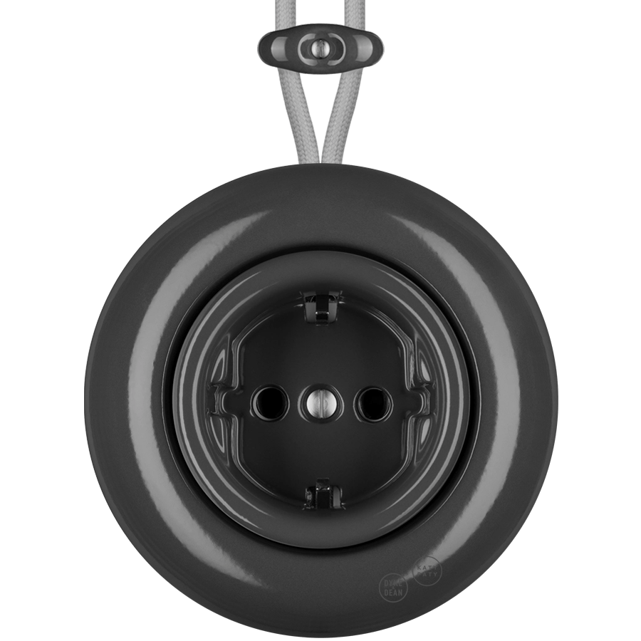 PORCELAIN KATY PATY COLONA ROUND SURFACE MOUNTED SCHUKO SOCKET DARK GREY - DYKE & DEAN