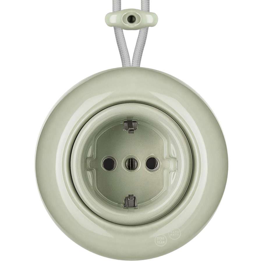 PORCELAIN KATY PATY COLONA ROUND SURFACE MOUNTED SCHUKO SOCKET GREY GREEN - DYKE & DEAN