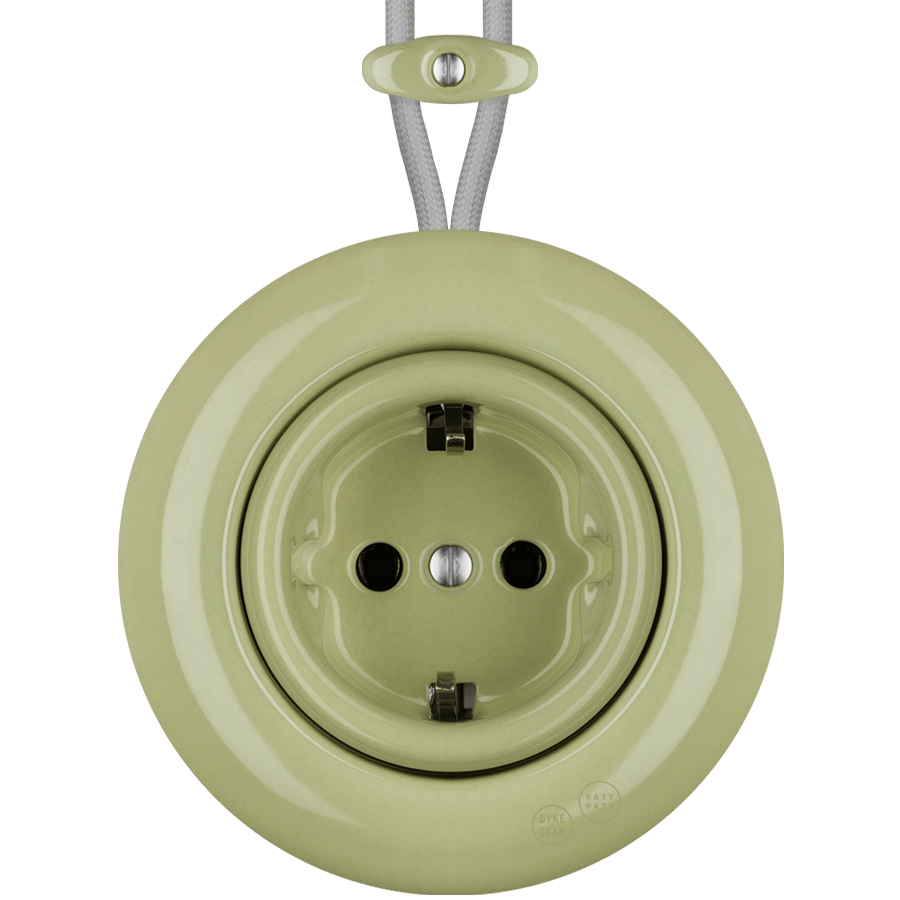 PORCELAIN KATY PATY COLONA ROUND SURFACE MOUNTED SCHUKO SOCKET MOSS GREEN - DYKE & DEAN