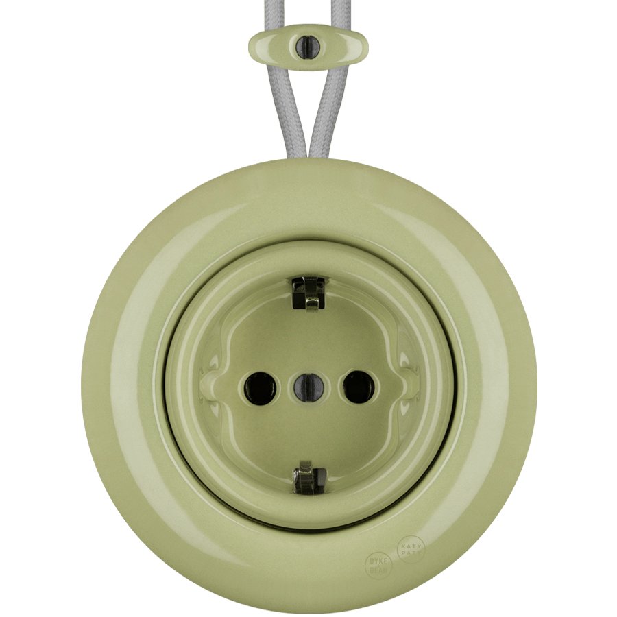 PORCELAIN KATY PATY COLONA ROUND SURFACE MOUNTED SCHUKO SOCKET MOSS GREEN - DYKE & DEAN