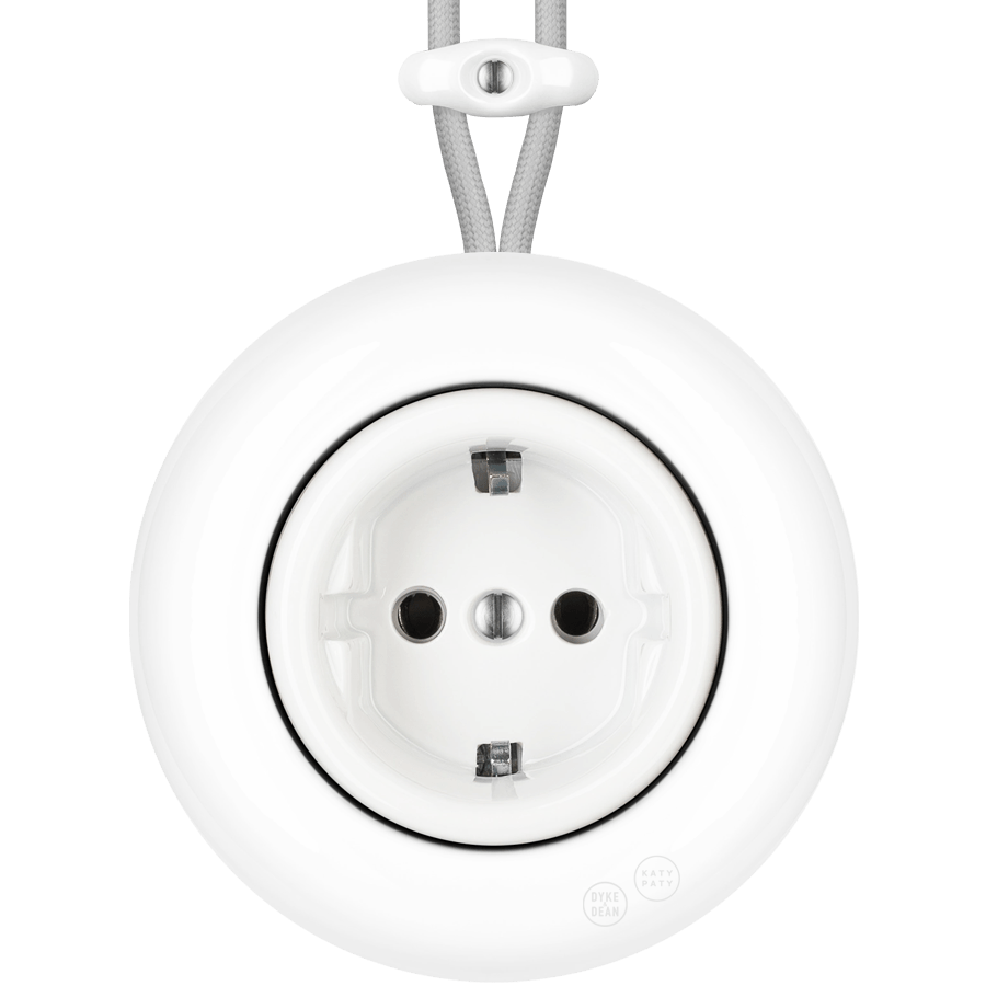 PORCELAIN KATY PATY COLONA ROUND SURFACE MOUNTED SCHUKO SOCKET WHITE - DYKE & DEAN