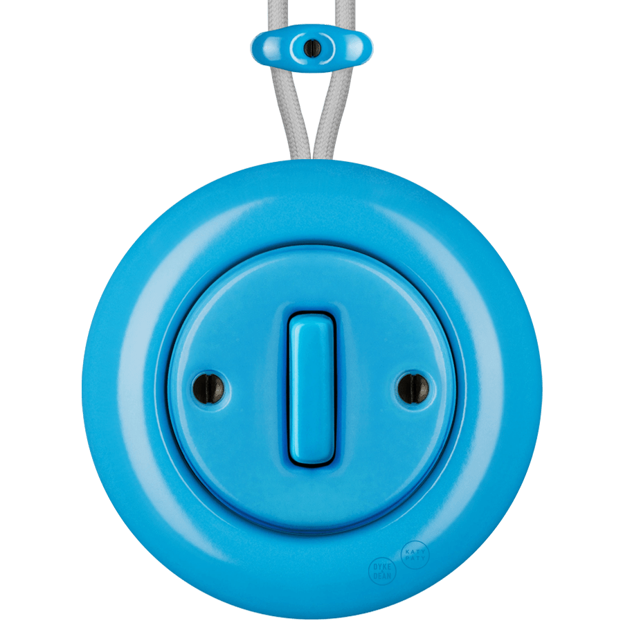 PORCELAIN KATY PATY COLONA ROUND SURFACE MOUNTED SLIM BUTTON SWITCH AZURE - DYKE & DEAN