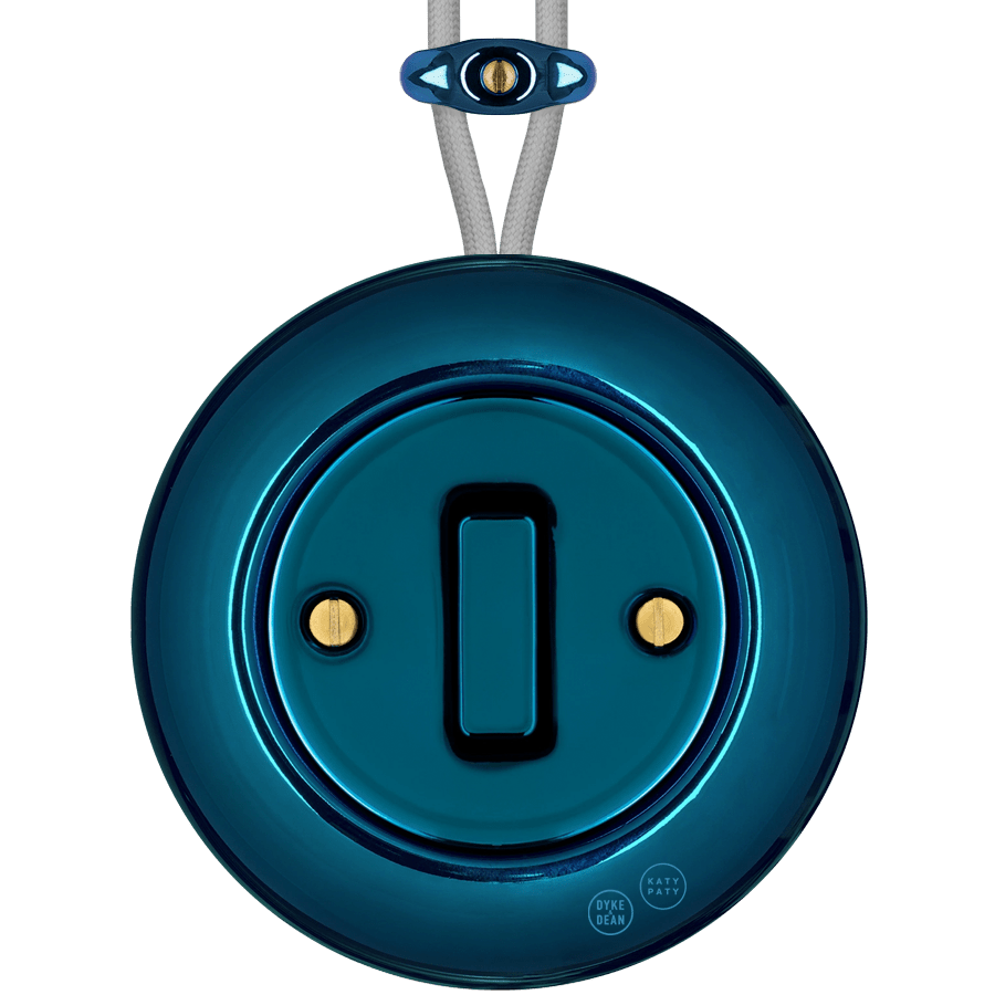 PORCELAIN KATY PATY COLONA ROUND SURFACE MOUNTED SLIM BUTTON SWITCH DARK BLUE - DYKE & DEAN