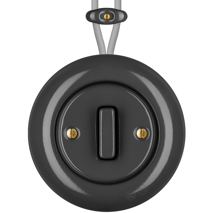 PORCELAIN KATY PATY COLONA ROUND SURFACE MOUNTED SLIM BUTTON SWITCH DARK GREY - DYKE & DEAN