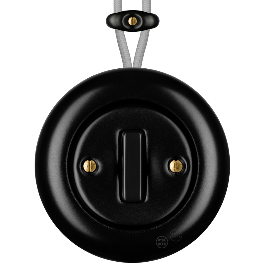 PORCELAIN KATY PATY COLONA ROUND SURFACE MOUNTED SLIM BUTTON SWITCH MATTE BLACK - DYKE & DEAN